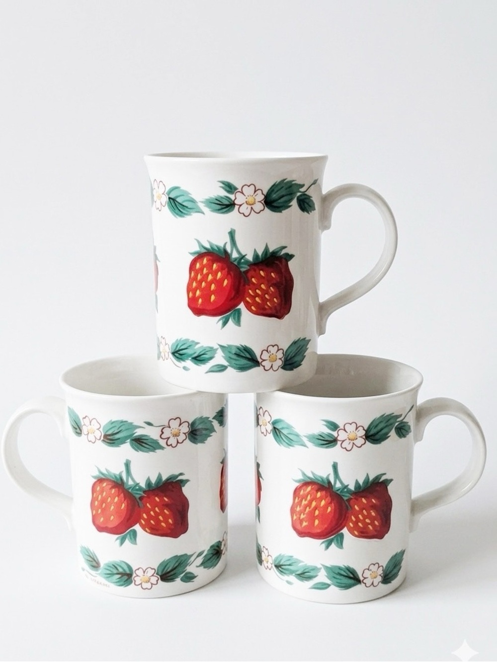 Otagiri Japan Vintage Textured Strawberry Pattern Coffee Tea Cups Mugs 10 Ounces